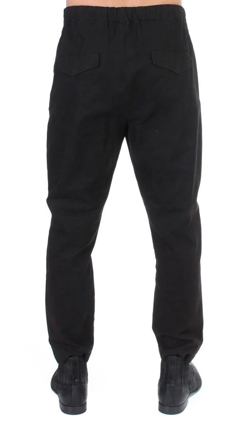 Black striped cotton stretch casual pants