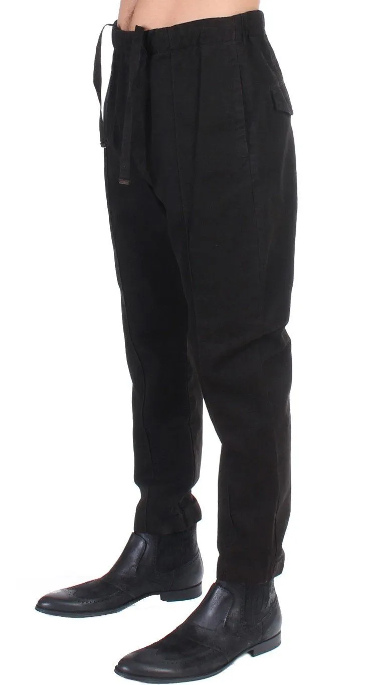 Black striped cotton stretch casual pants
