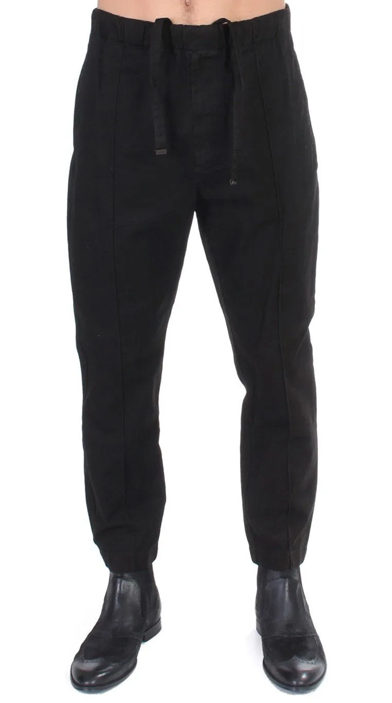 Black striped cotton stretch casual pants