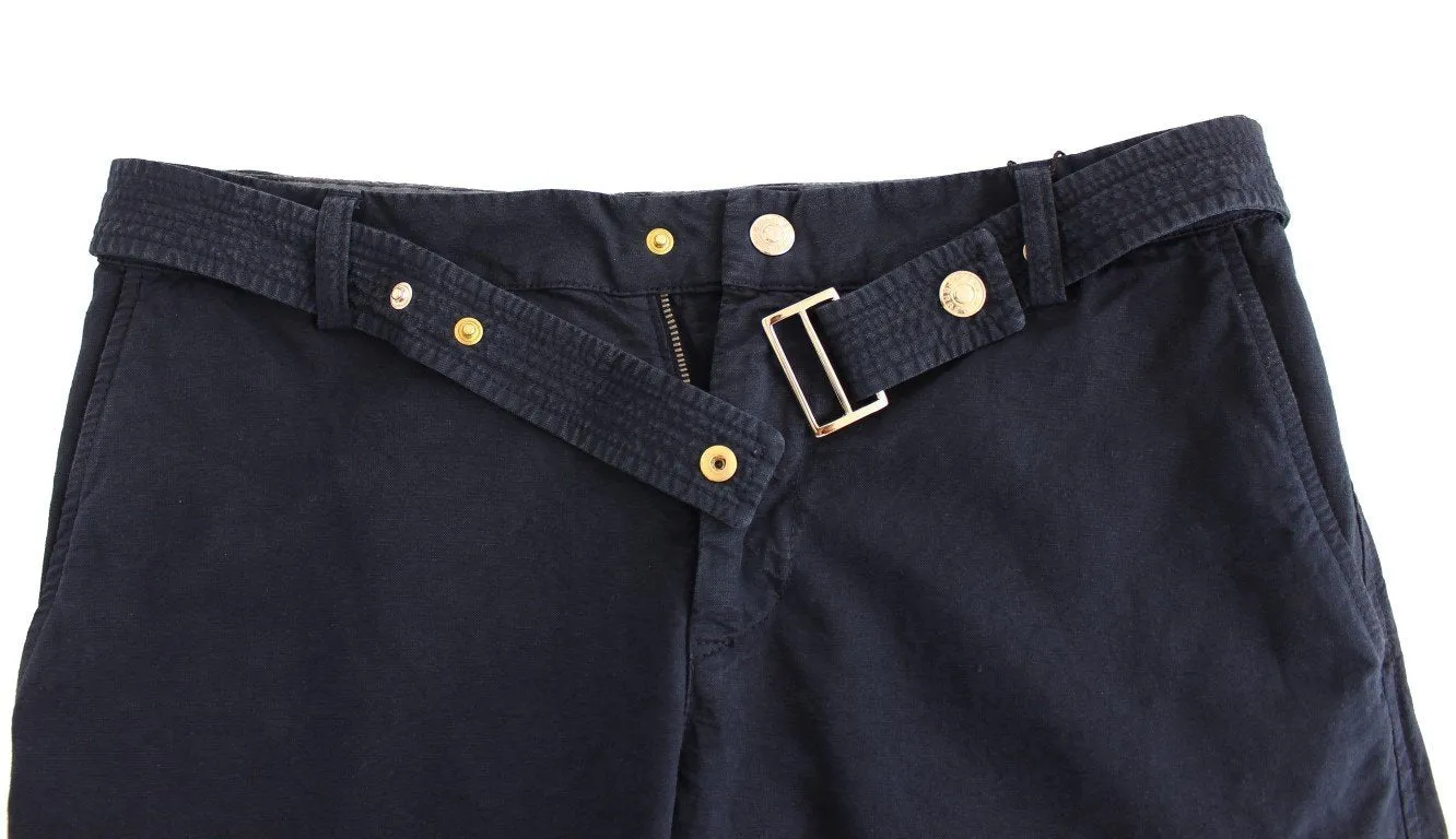 Blue Cotton Regular Fit Casual Pants