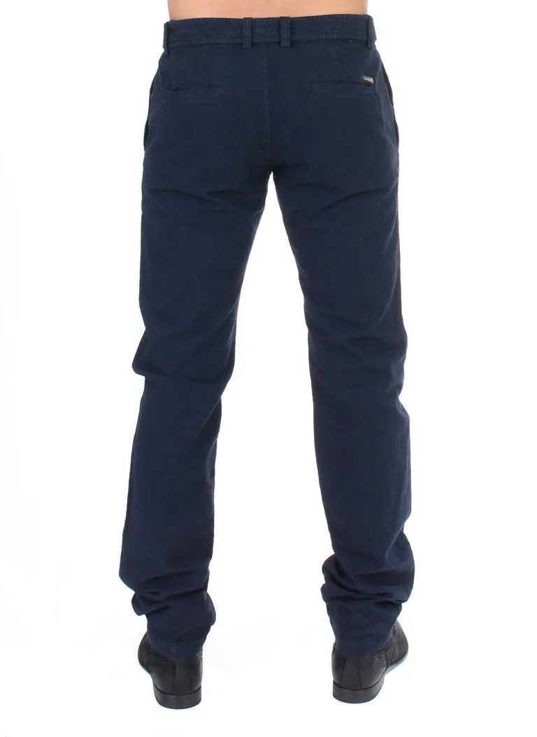 Blue Cotton Regular Fit Casual Pants