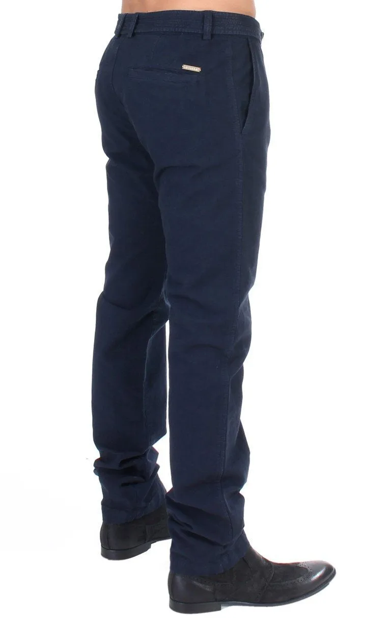 Blue Cotton Regular Fit Casual Pants