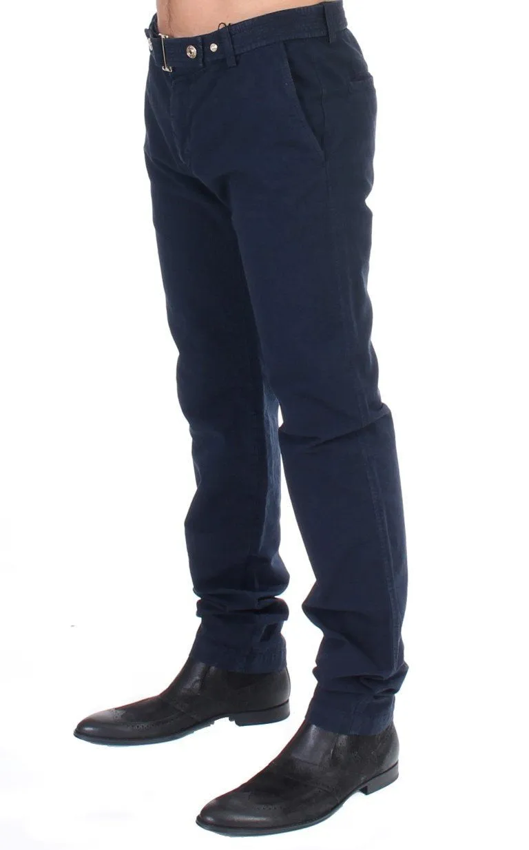Blue Cotton Regular Fit Casual Pants