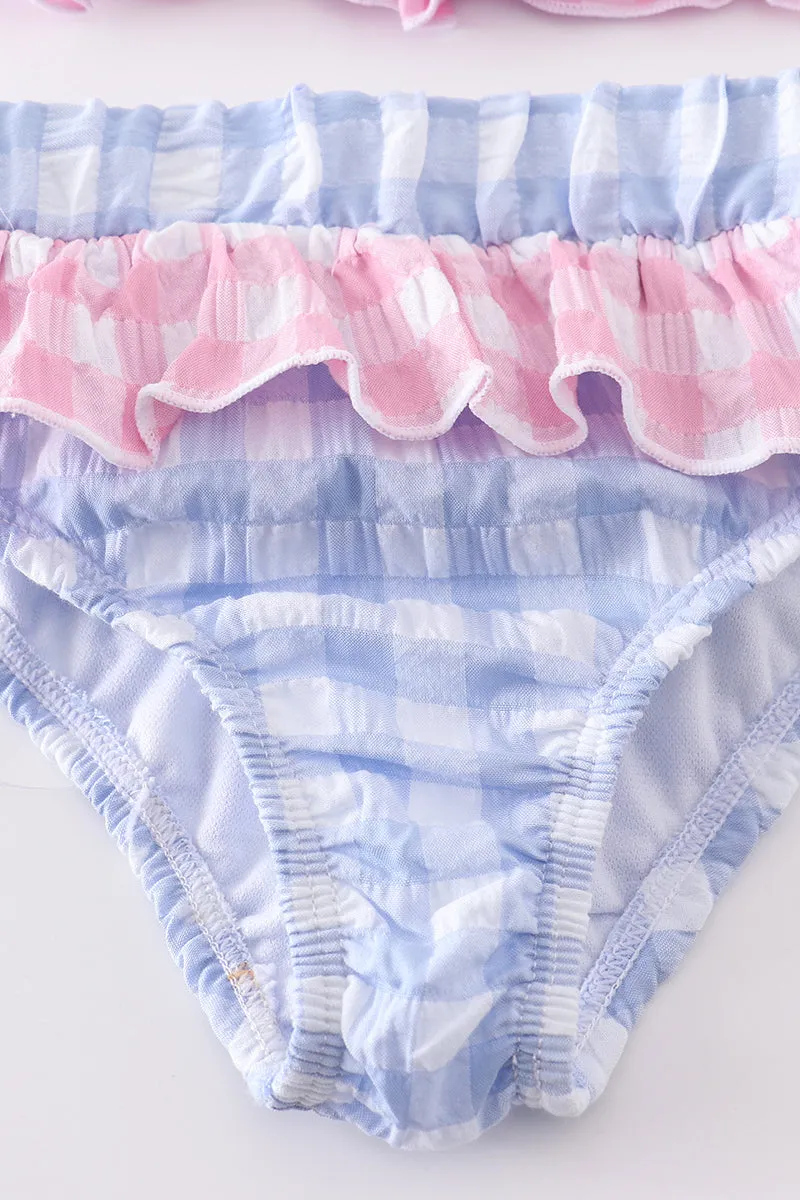 Blue Seersucker Gingham 2pc Swimsuit