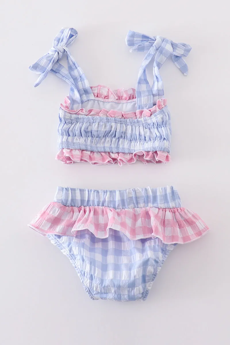 Blue Seersucker Gingham 2pc Swimsuit