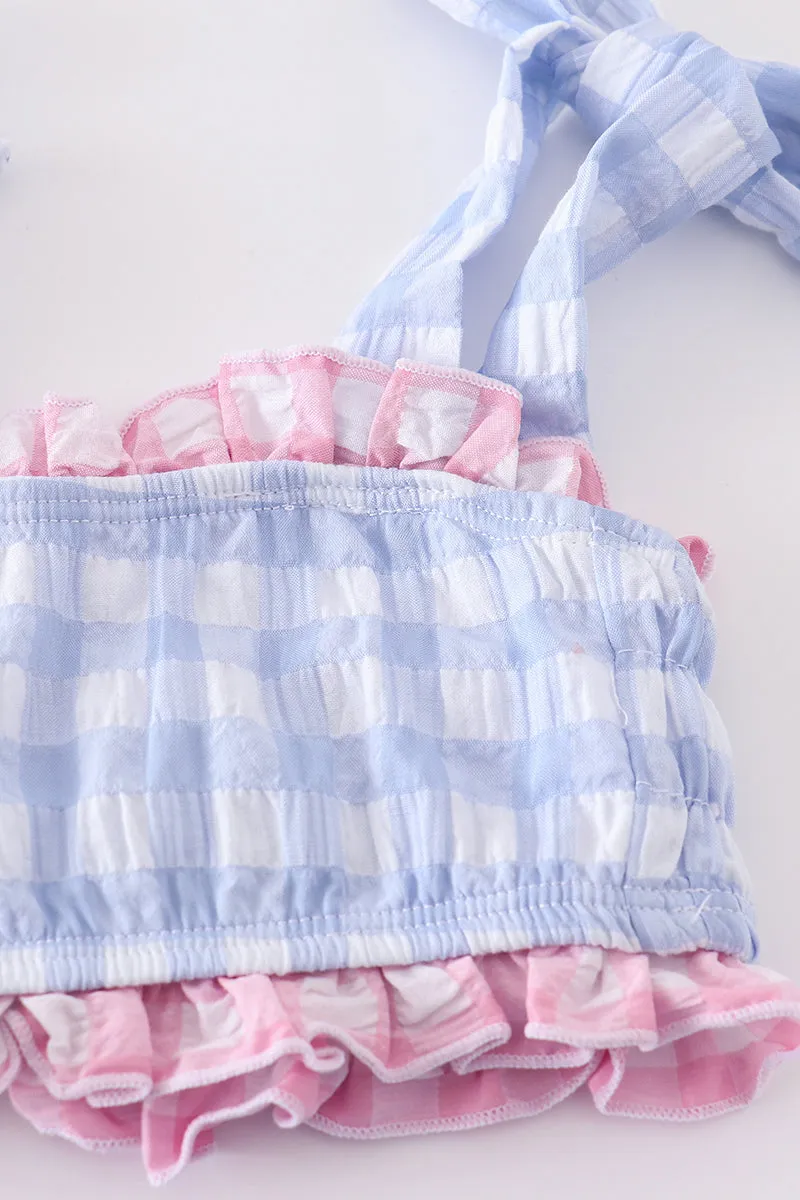 Blue Seersucker Gingham 2pc Swimsuit