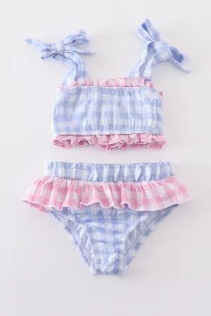 Blue Seersucker Gingham 2pc Swimsuit