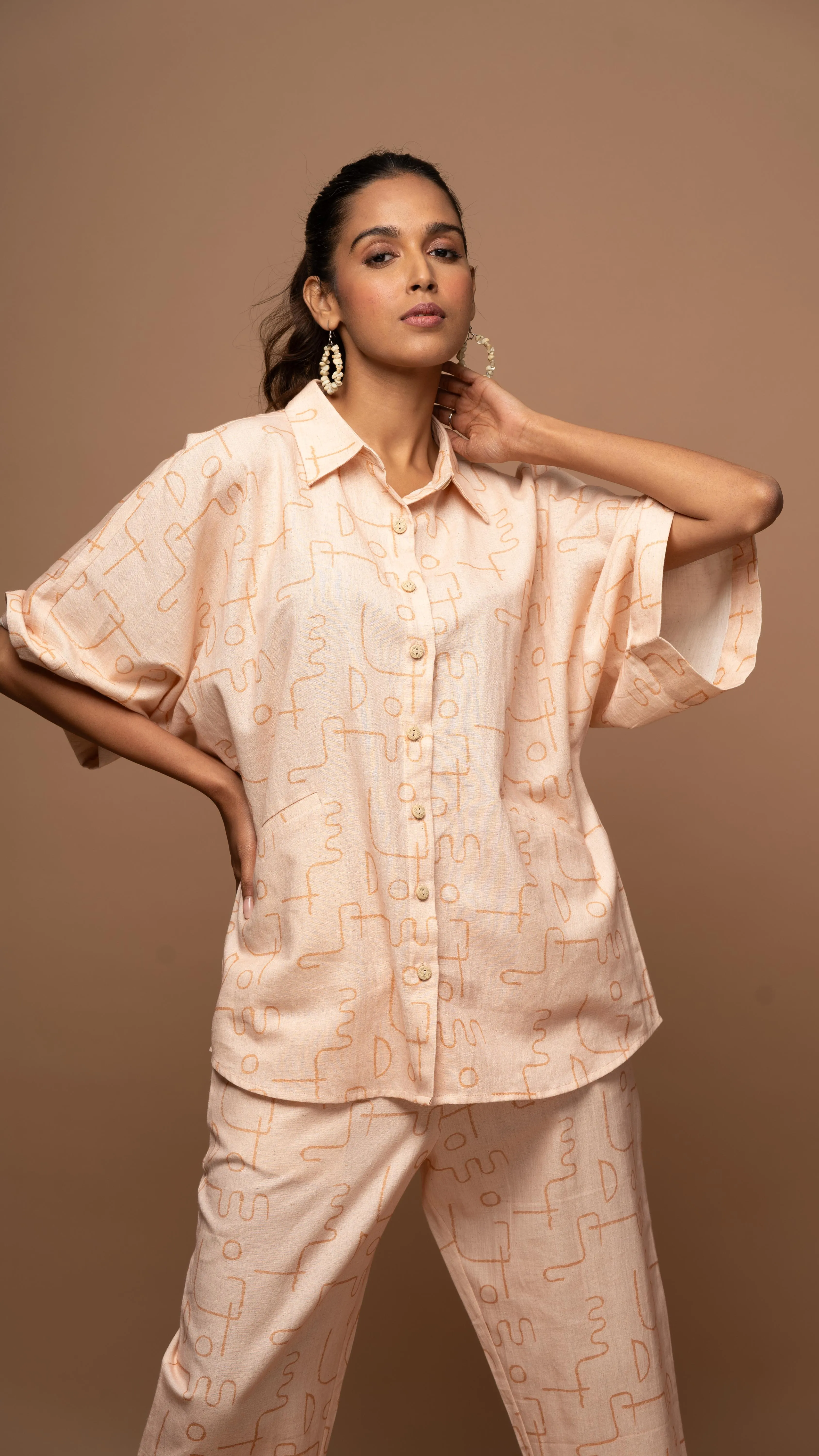 Blush Breezy Co-ord Pants Set in Power Play Pattern