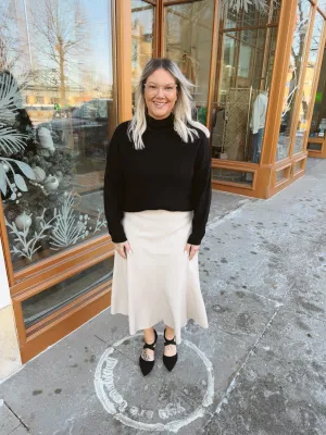 Bone Leather Flare Midi Skirt