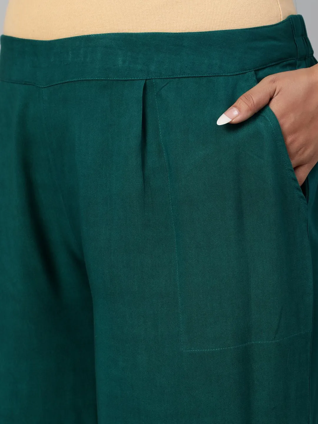Bottle Green Solid Rayon Palazzo