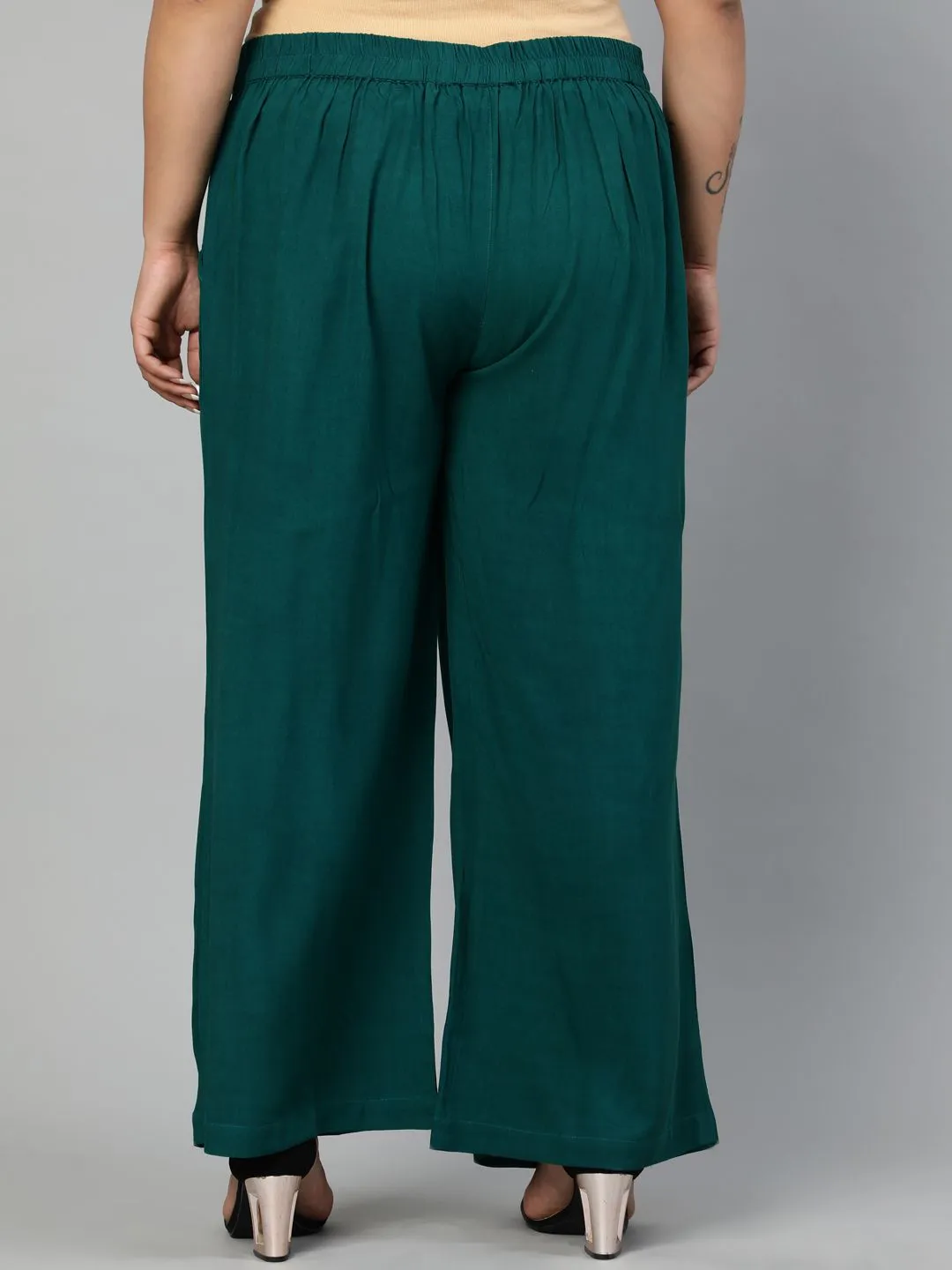 Bottle Green Solid Rayon Palazzo