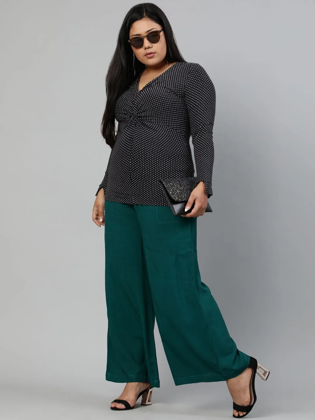 Bottle Green Solid Rayon Palazzo