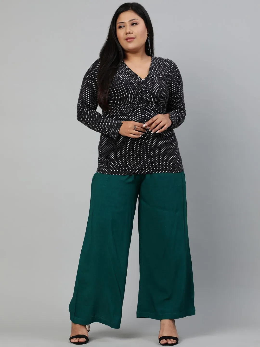 Bottle Green Solid Rayon Palazzo