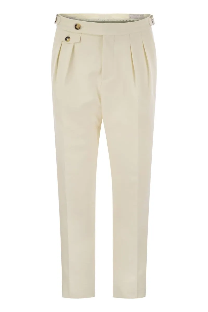 BRUNELLO CUCINELLI Tailor-Fit Cotton Gabardine Trousers for Men