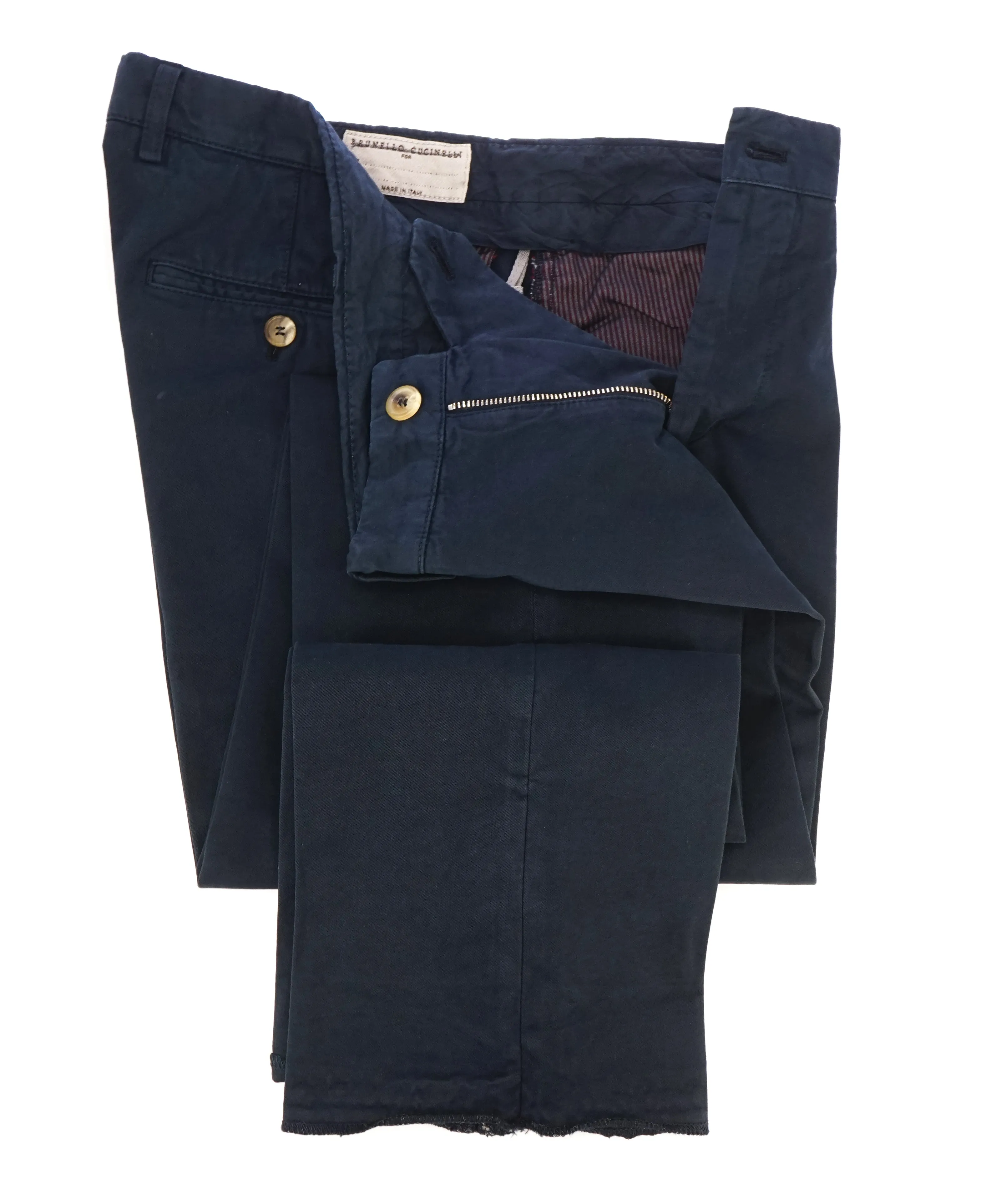 BRUNELLO CUCINELLI - Weathered/Distressed Navy Blue Chino Cotton Pants - 32W