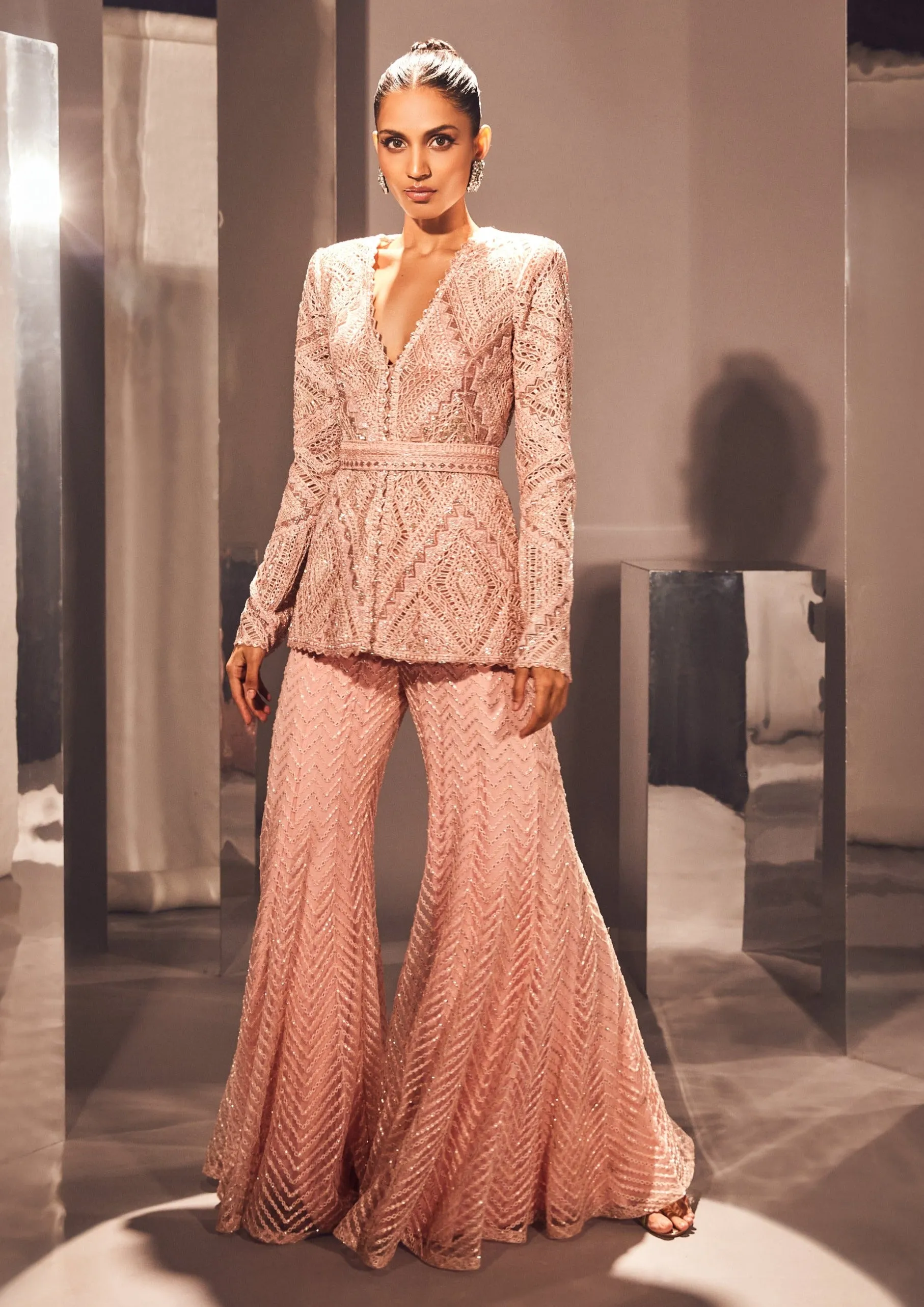 Caria pink cutwork sharara set