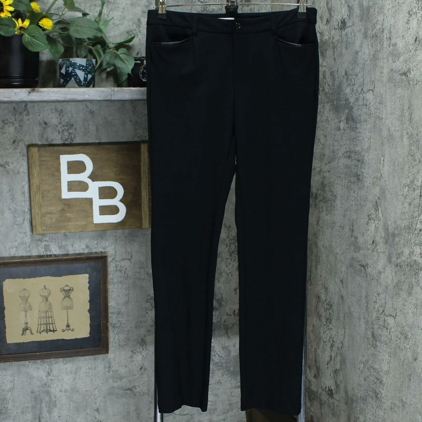 Charter Club Women's Mid Rise Straight Leg Pants Deep Black 10