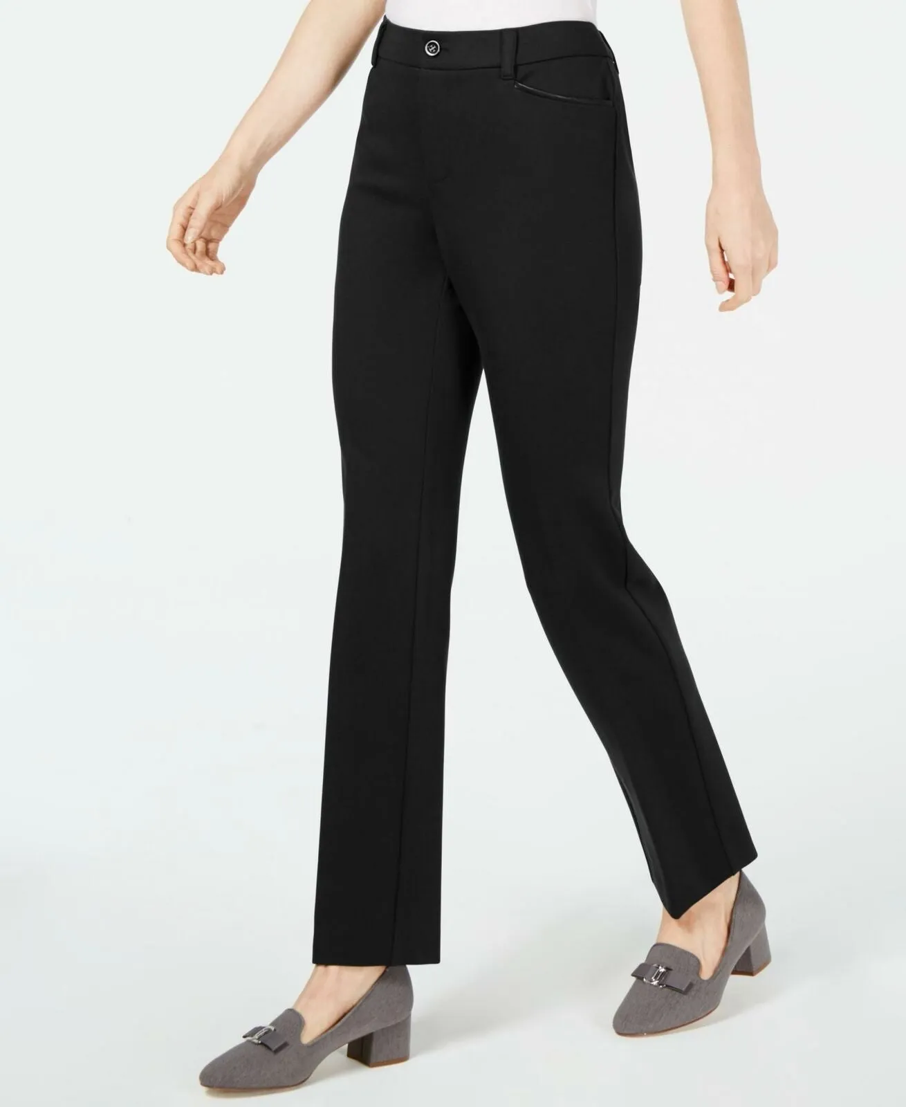 Charter Club Women's Mid Rise Straight Leg Pants Deep Black 10