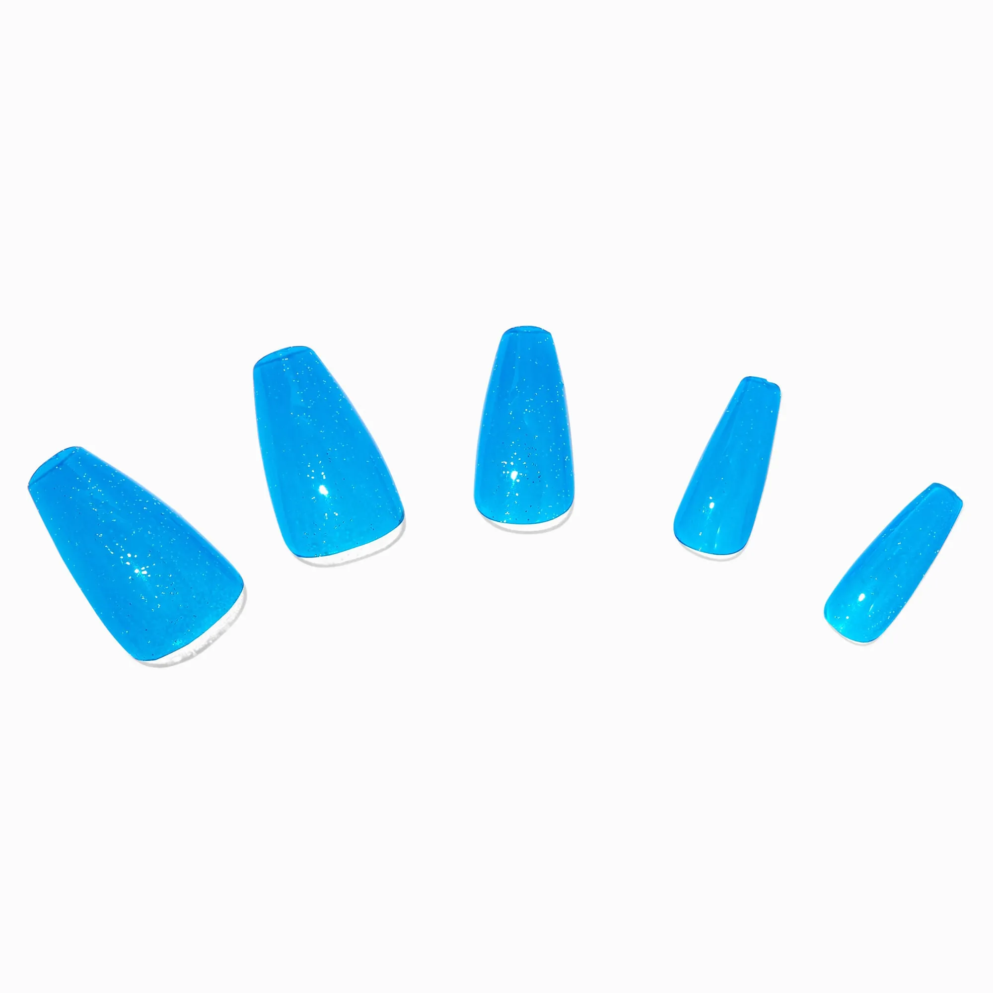 Claire's Blue Glitter Jelly Squareletto Vegan Faux Nail Set - 24 Pack