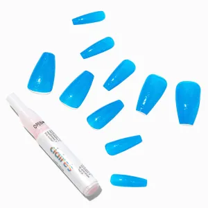 Claire's Blue Glitter Jelly Squareletto Vegan Faux Nail Set - 24 Pack