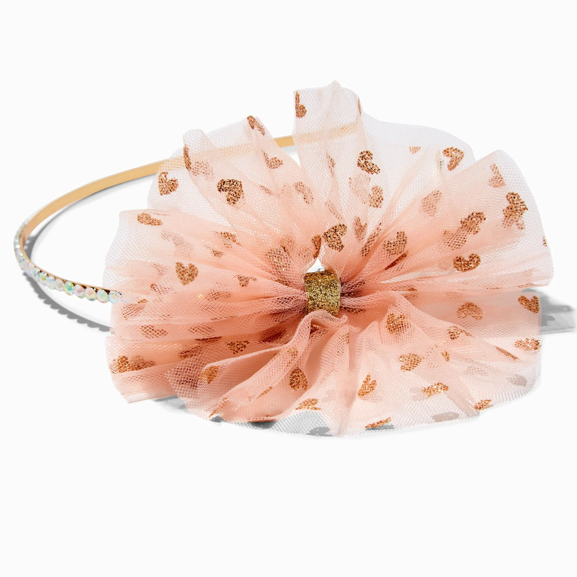 Claire's Club Glitter Heart Tulle Bow Headband