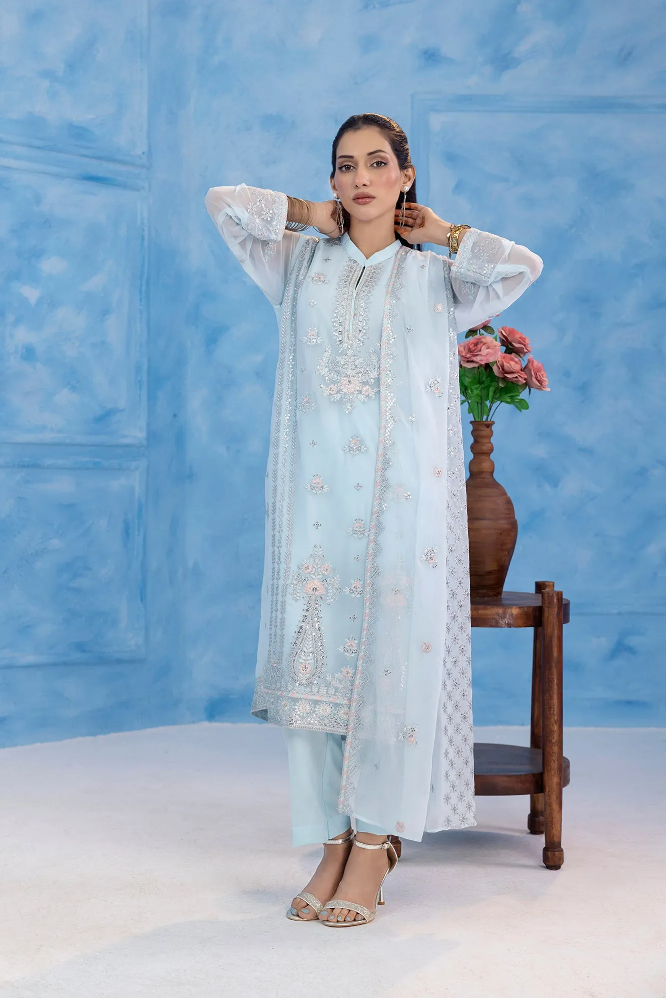 Classic Cham Embroidered stitched 3-piece