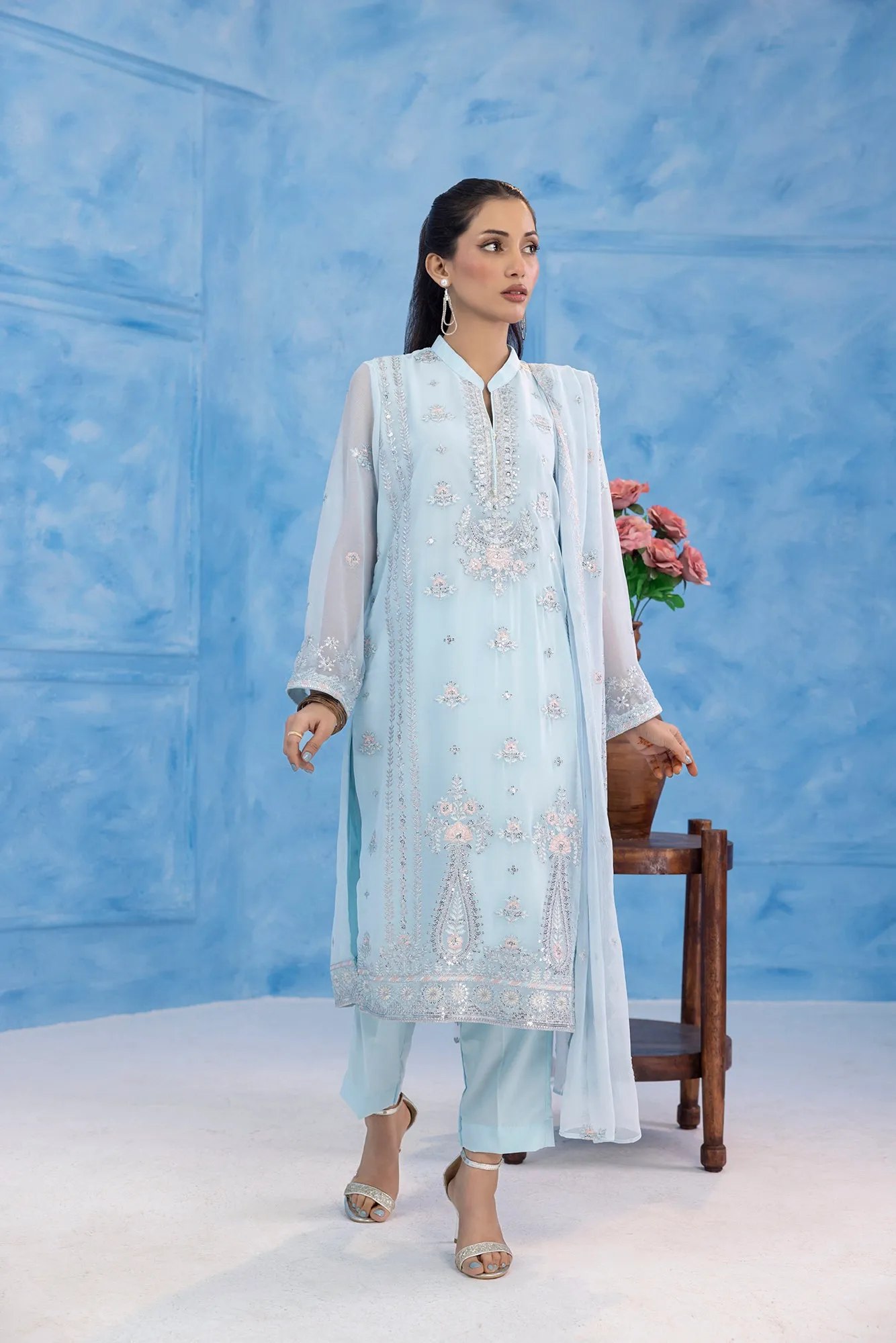 Classic Cham Embroidered stitched 3-piece