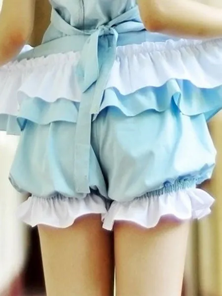 Classic Lolita Trousers Ruffles Two Tone Layered Blue Lolita Shorts