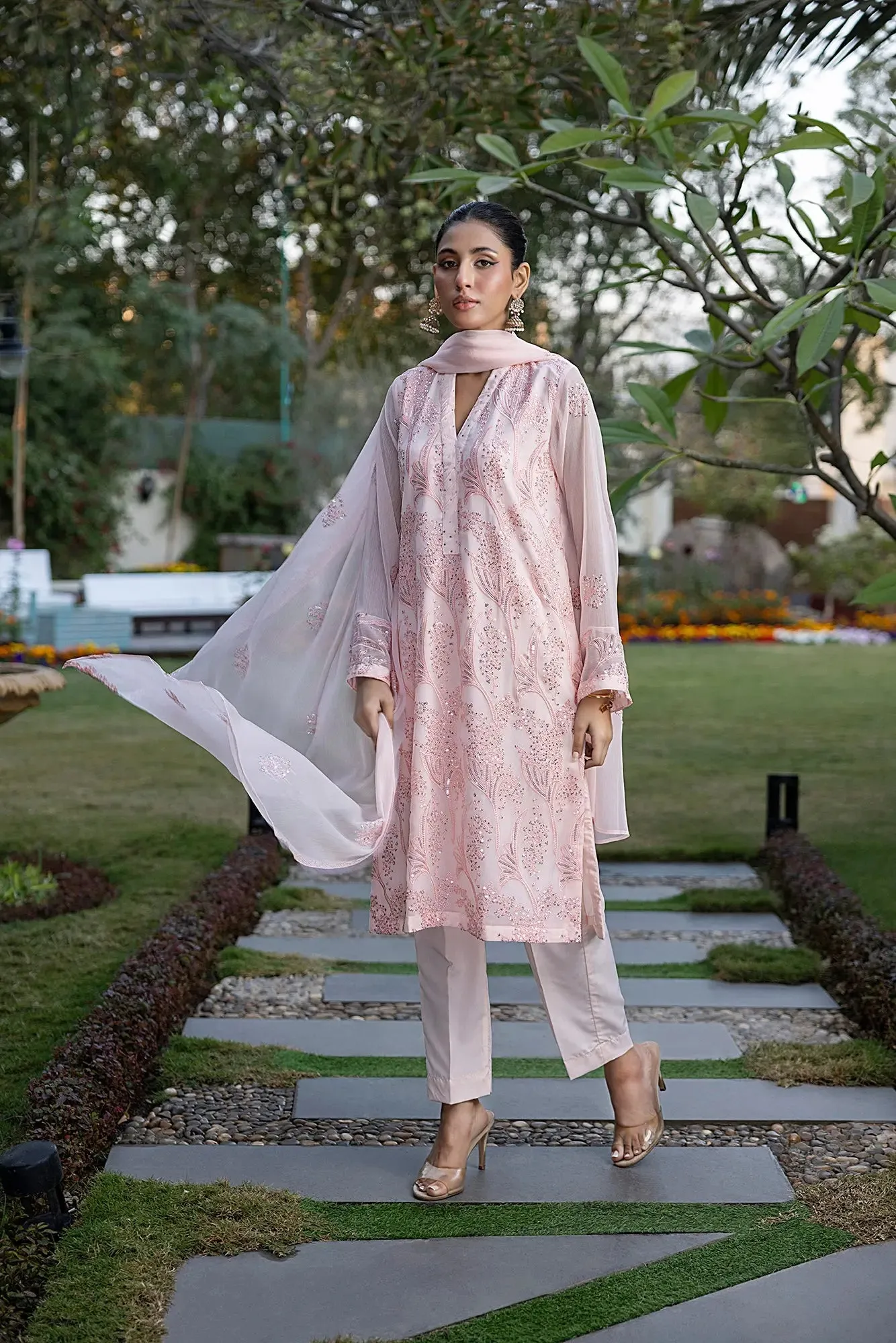 Classic Pink Embroidered stitched 3-piece