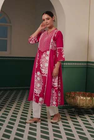 Cranberry Charm Kurta with hand embroidered beadwork yoke with pure cotton Narrow Pants for women