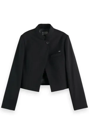 Cropped Tailored Gabardine Blazer | Evening Black
