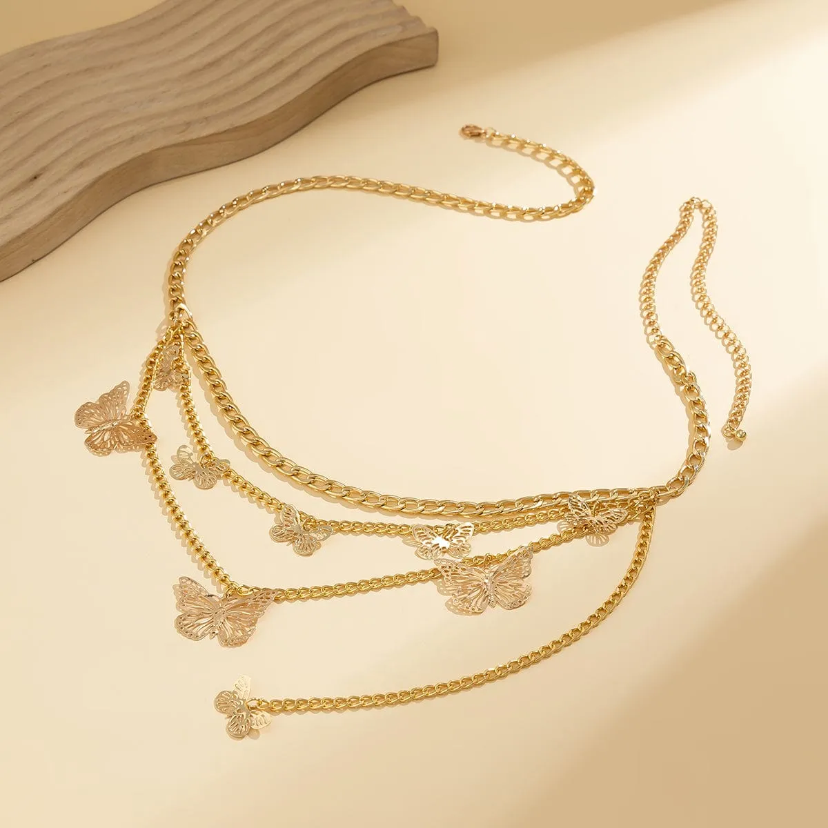 Dainty Trendy Layered Butterfly Curb Belly Chain