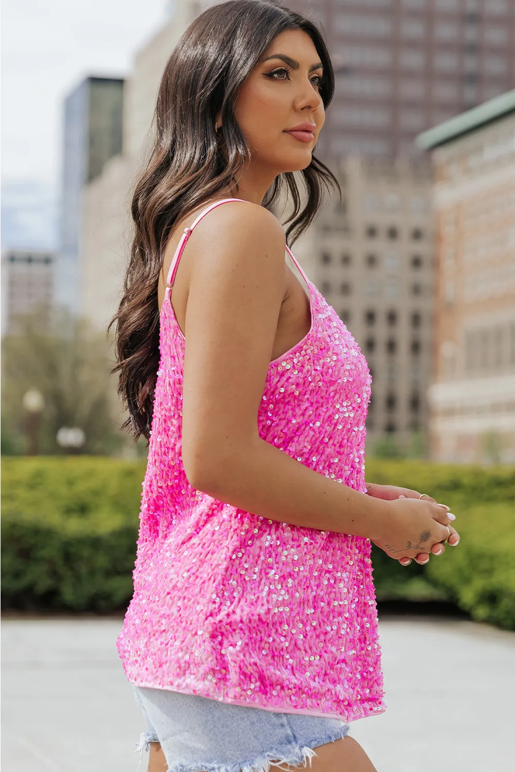 Daleyza Sequin Adjustable Straps Tank Top
