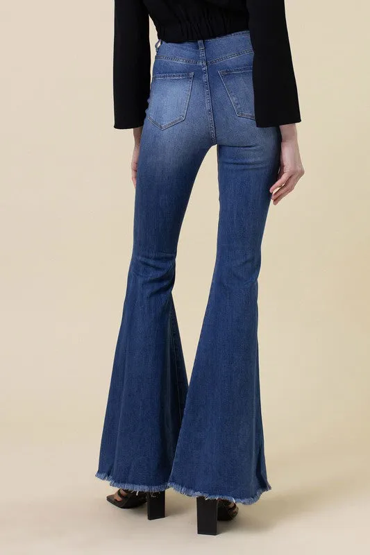 Dark Blue Long Tall High-Rise Flare Denim Jean Pants