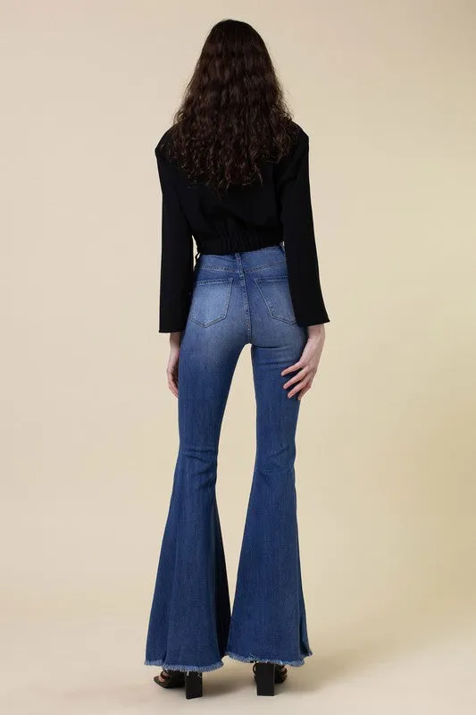 Dark Blue Long Tall High-Rise Flare Denim Jean Pants