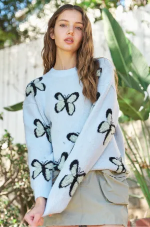 Decorated in Butterflies Light Blue Sweater