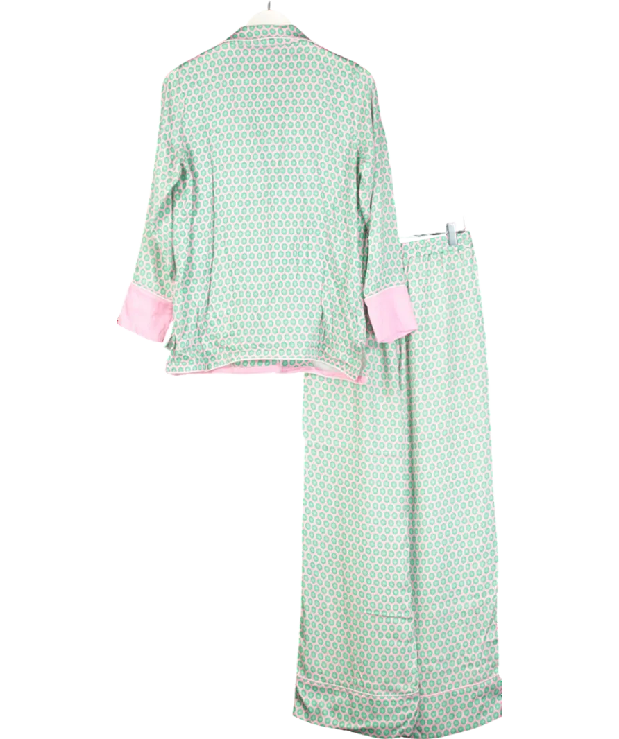 Deeba x Cinta Green Satin Long Pyjama Set UK XS