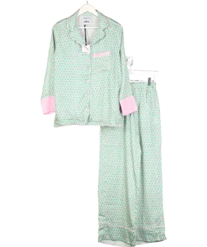 Deeba x Cinta Green Satin Long Pyjama Set UK XS