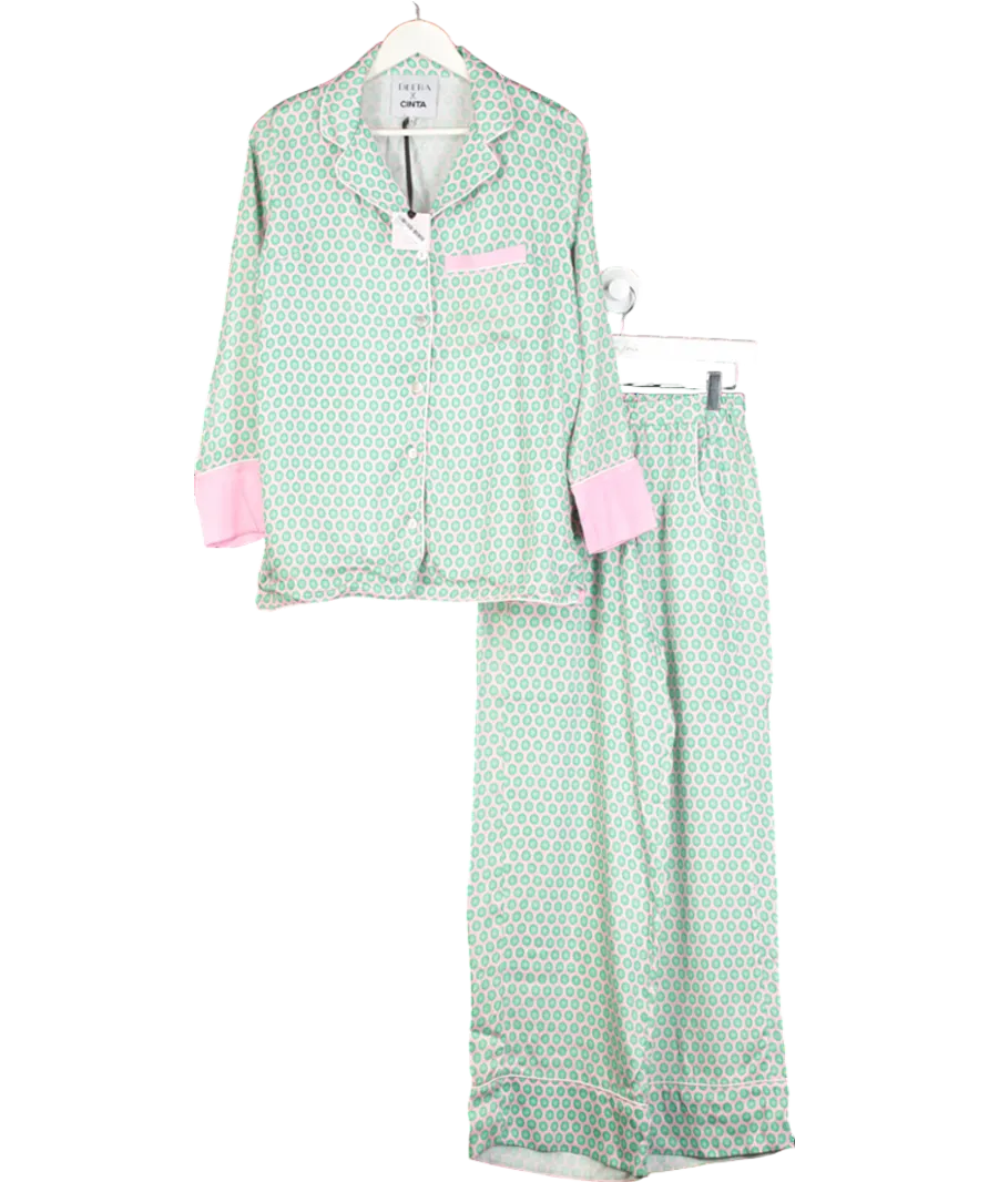 Deeba x Cinta Green Satin Long Pyjama Set UK XS