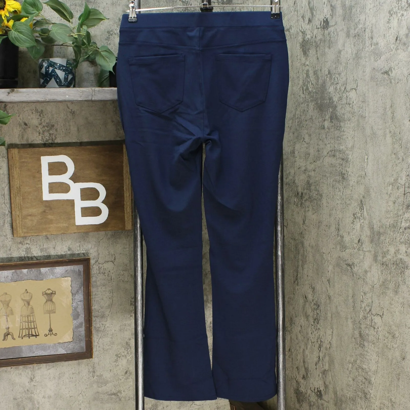 DG2 by Diane Gilman Pull On Stretch Ponte Boot Cut Pants Navy Petite Medium