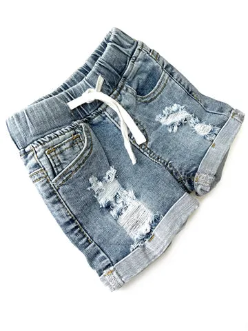 DISTRESSED DENIM SHORTS
