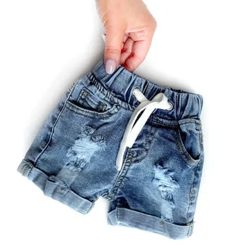 DISTRESSED DENIM SHORTS