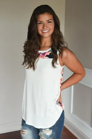 Don't Be Shy Floral Tank Top ~ White