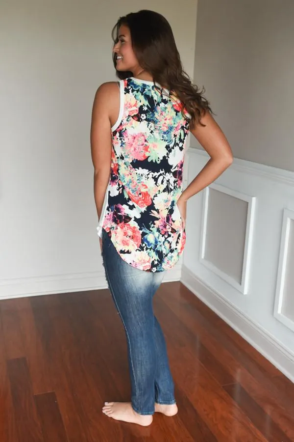 Don't Be Shy Floral Tank Top ~ White
