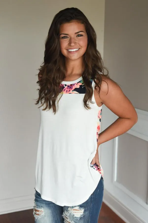 Don't Be Shy Floral Tank Top ~ White
