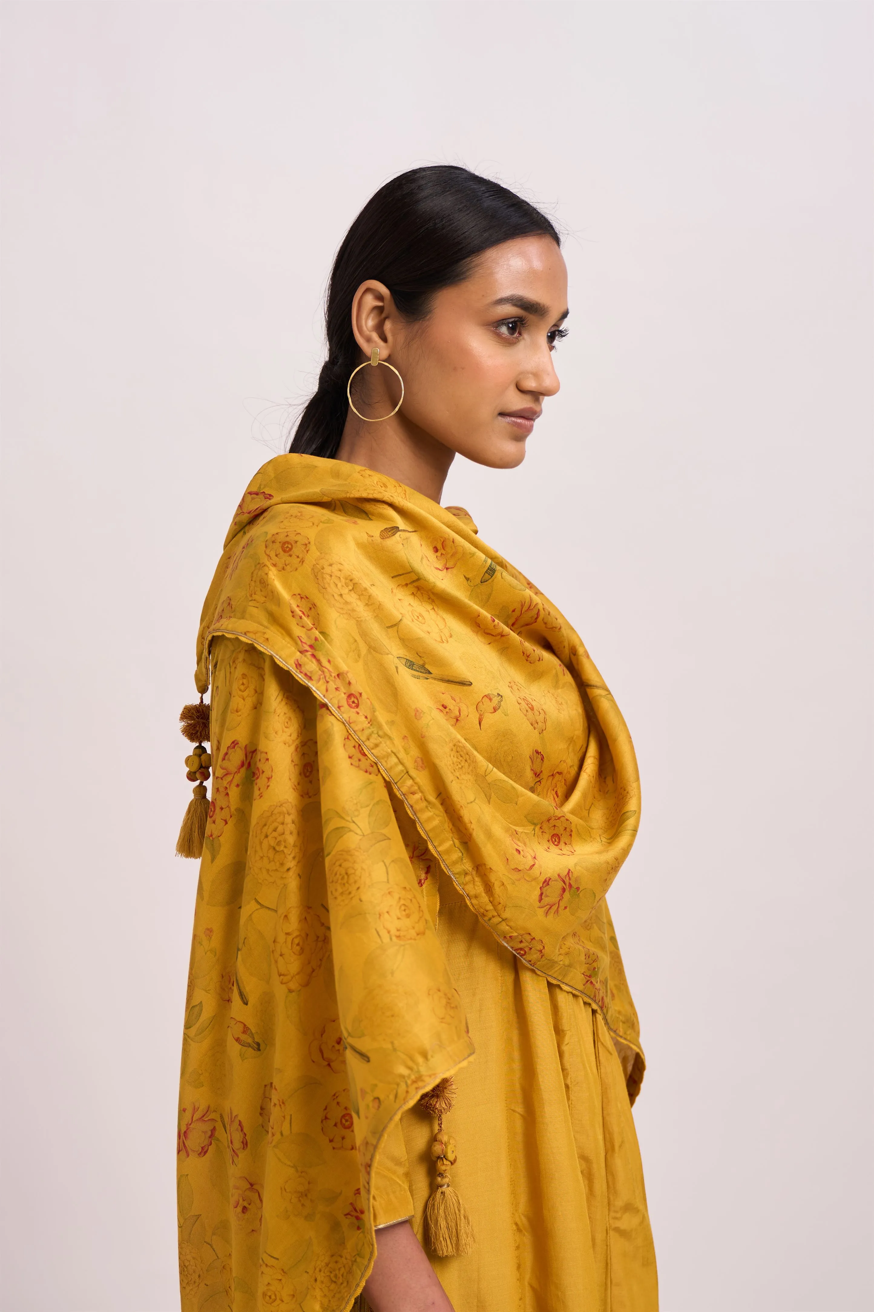 Dot   I   Aavni Maryah Kurta Set  Cotton Silk Kurta & Pant with Chanderi Scarf  Mustard SS24-PK-21