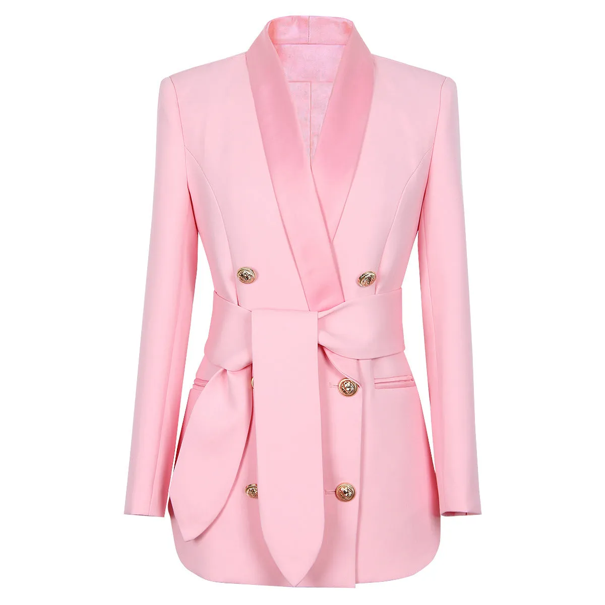 Double Breasted Blazer Ensemble with Metal Lion Head Buttons