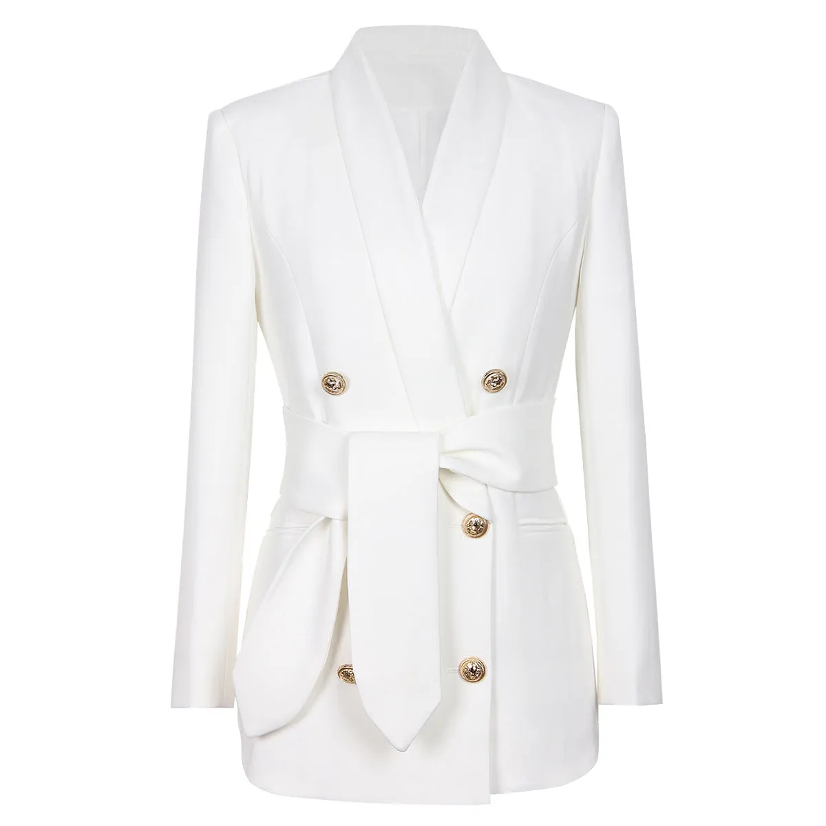 Double Breasted Blazer Ensemble with Metal Lion Head Buttons