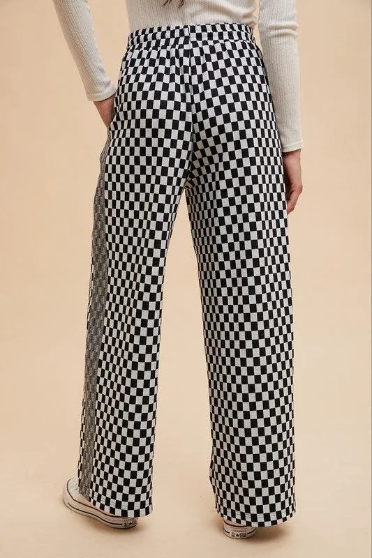 Drawstring Checkered Wide Leg Pants
