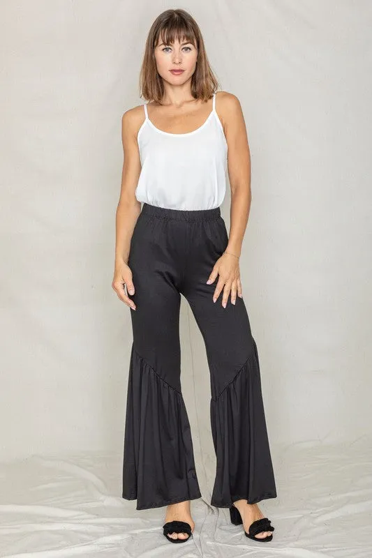 EG fashion Diagonal Trim Ruffle Hem Pants